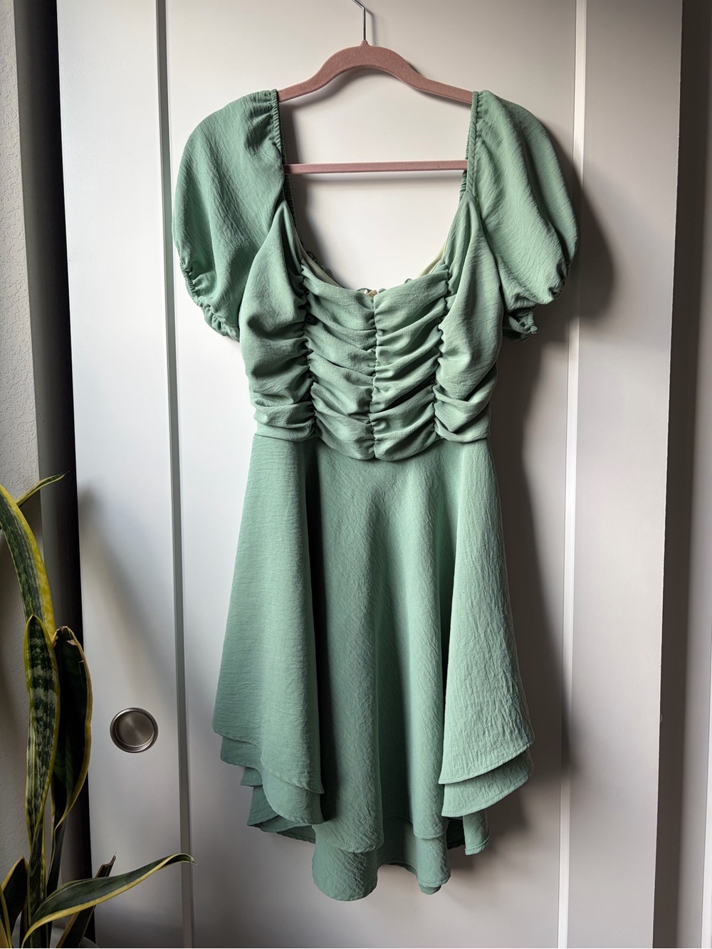 Alter’d State Ruched Puff Sleeve Dress in Sage Green